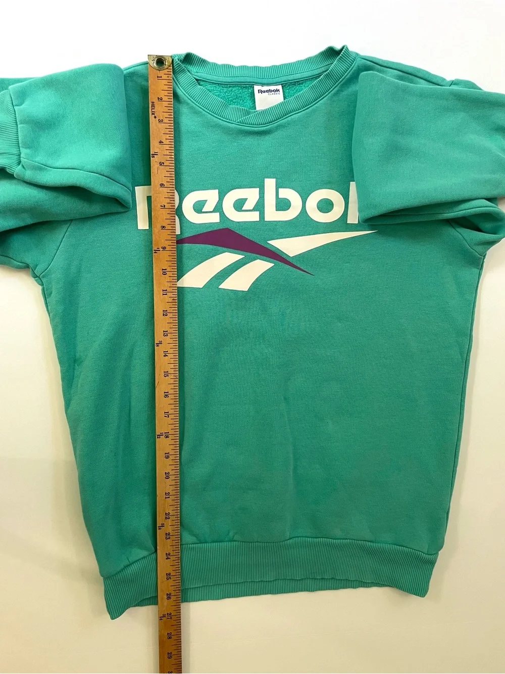 Vintage 90s Reebok Spell Out Crewneck Sweatshirt Green Big Logo Size Small